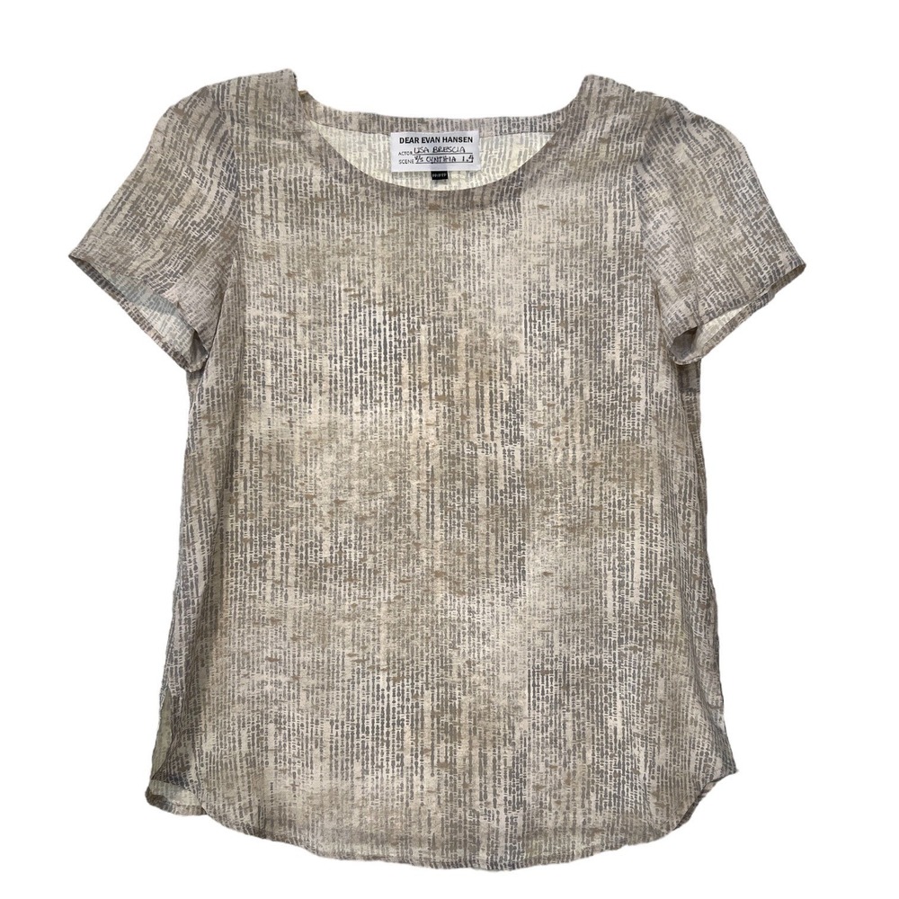 Eileen Fisher Abstract Silk Blouse Petite Minimalist‎ Artsy Crewneck PP